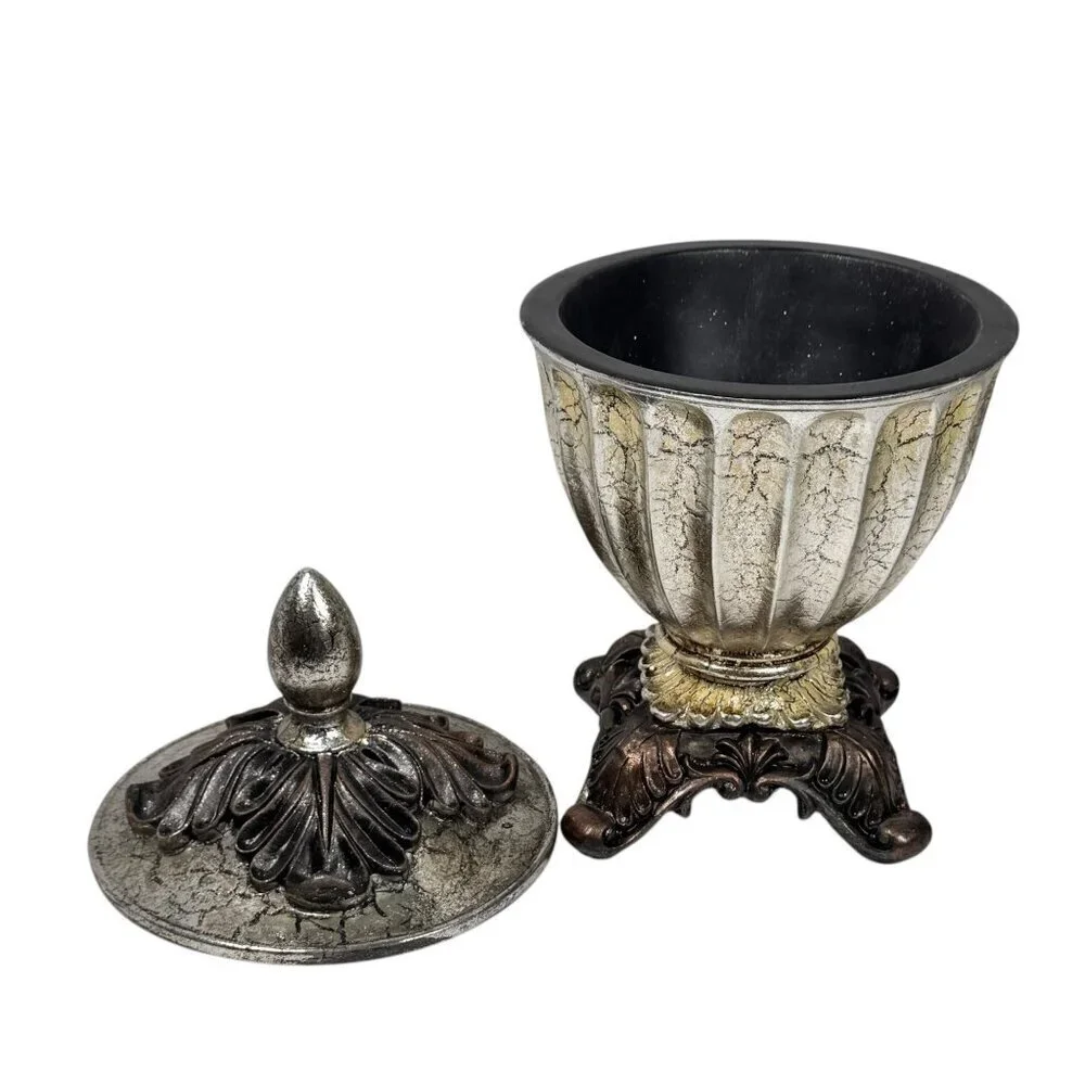 NEW Decorative Vase With Lid Silver Textured 4 Legged Ornate Vintage Style 12 x7